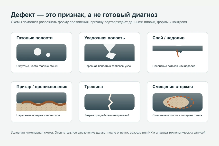 Схемы характерных дефектов отливок