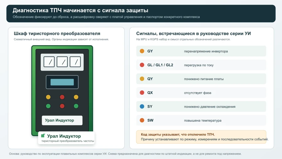Диагностика ТПЧ УралИндуктор по штатным сигналам защиты