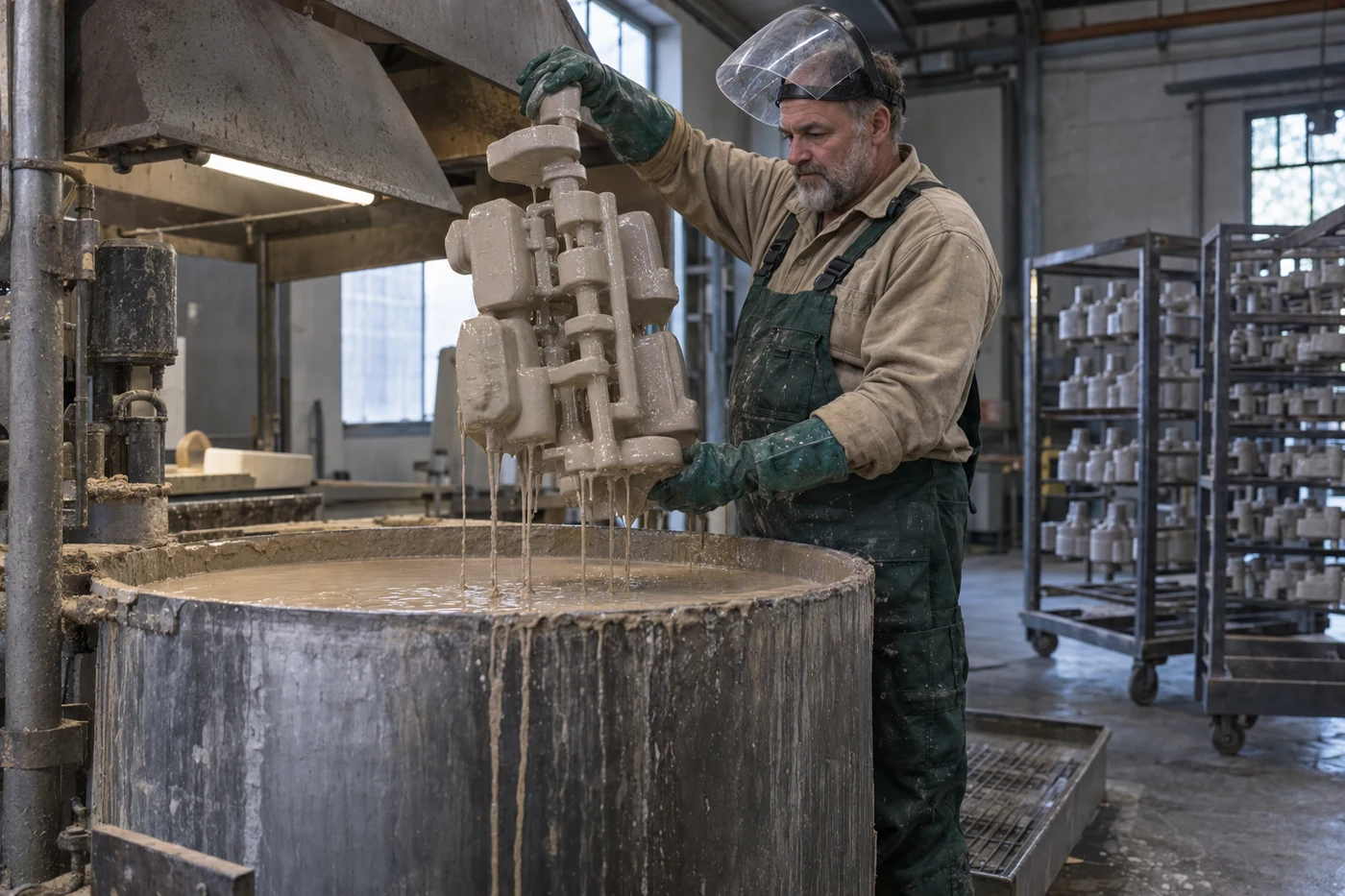 Нанесение огнеупорного газопроницаемого покрытия на модельный блок ЛГМ